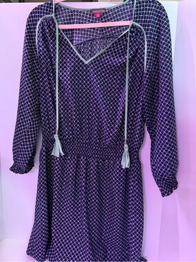 Vince Camuto Navy Geometric Tassel Tie Dress size 12